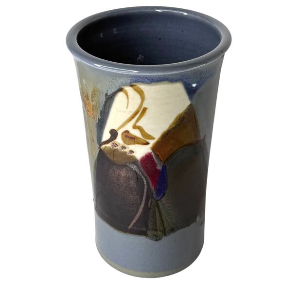 Studio Art Pottery VASE Gray Multi Glaze 9" Alan G Vigland American Crock Signed - Picture 6 of 9